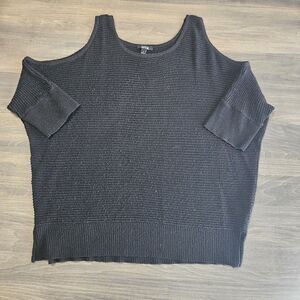 Apt. 9 Black Cold-Shoulder Metallic Knit Sweater Large